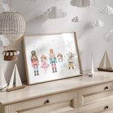 Watercolor nutcracker print for christmas neutral nursery decor.