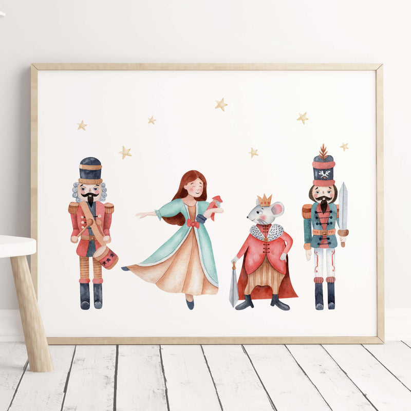 Watercolor nutcracker nursery print for christmas nursery decor.