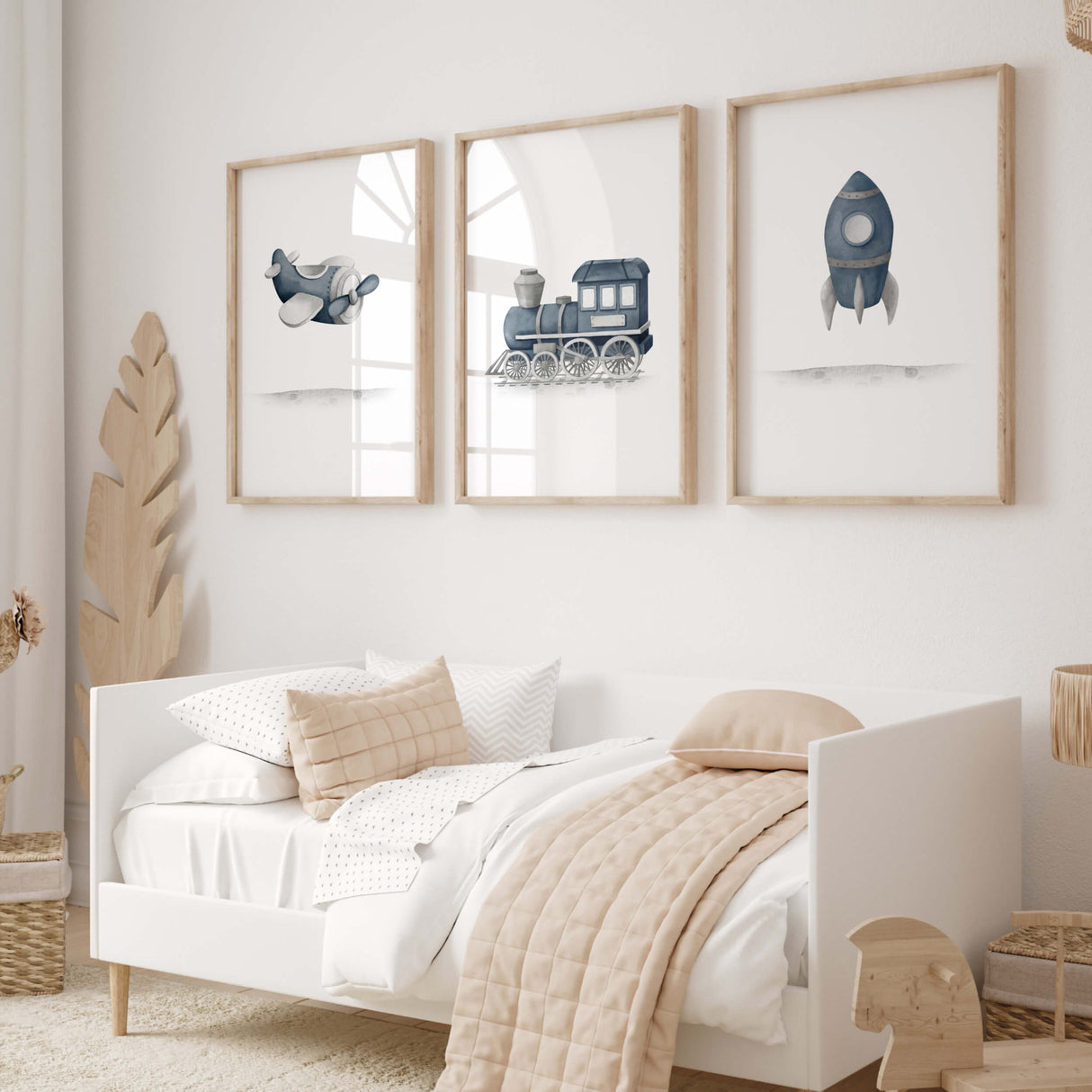 Panel dark blue boys transportation themed printable wall art bundle