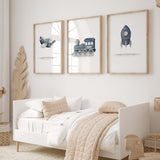 Panel dark blue boys transportation themed printable wall art bundle