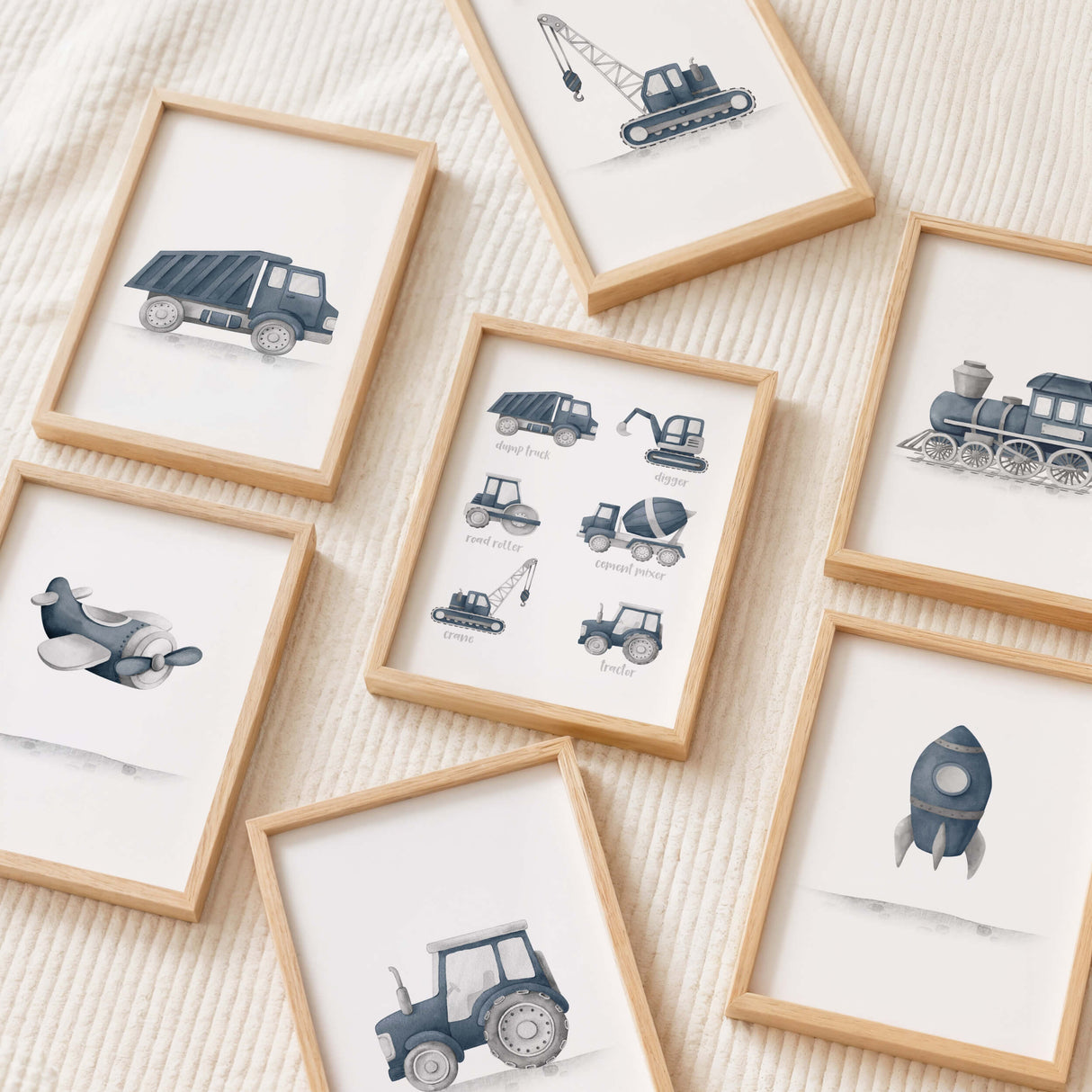 Panel dark blue baby boy nursery wall art vehicle themed bundle