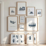 Panel dark blue construction vehicle nursery wall art printable set