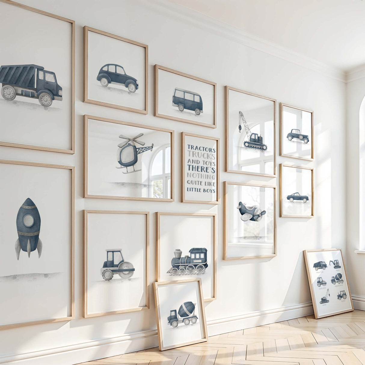 Panel dark blue helicopter rocket and car wall art for kids