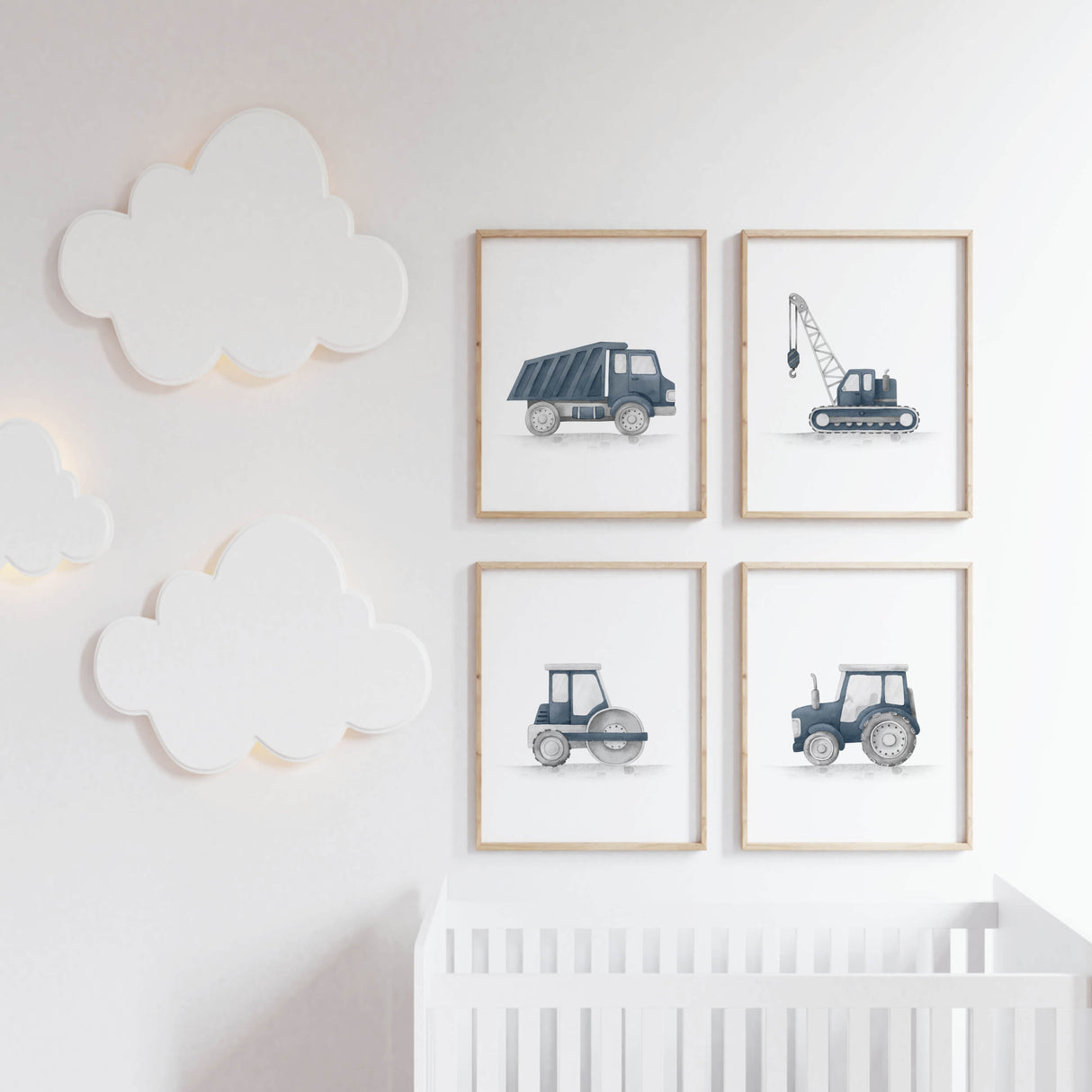 Blue panel construction truck nursery art set of 18 printables