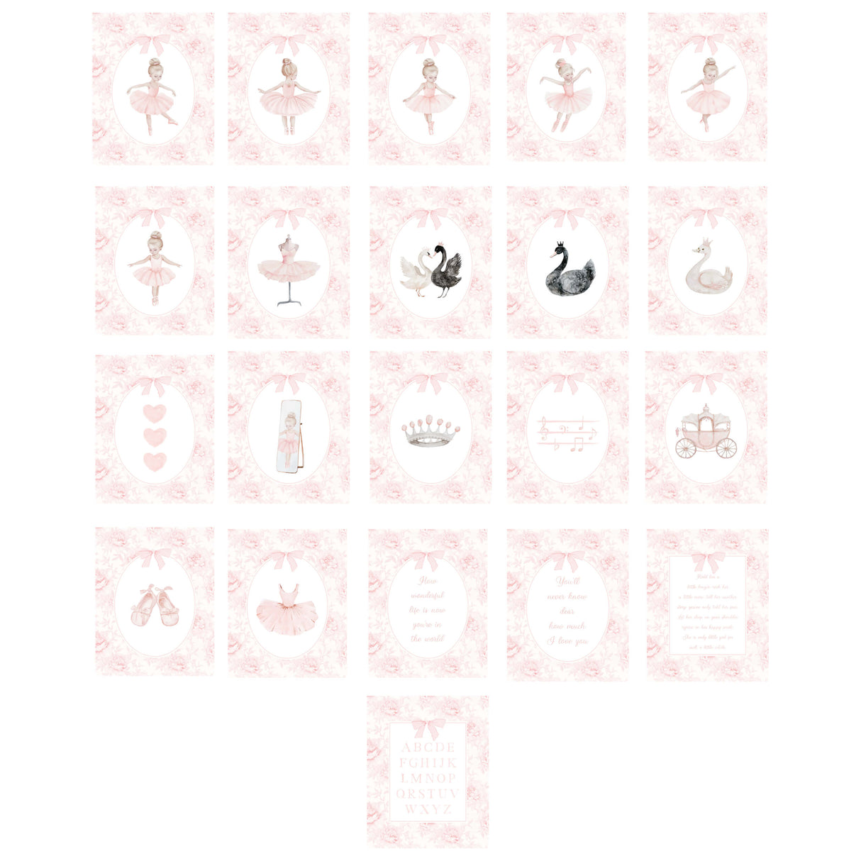 pink floral printable nursery wall art set ballerina swan and quotes digital art