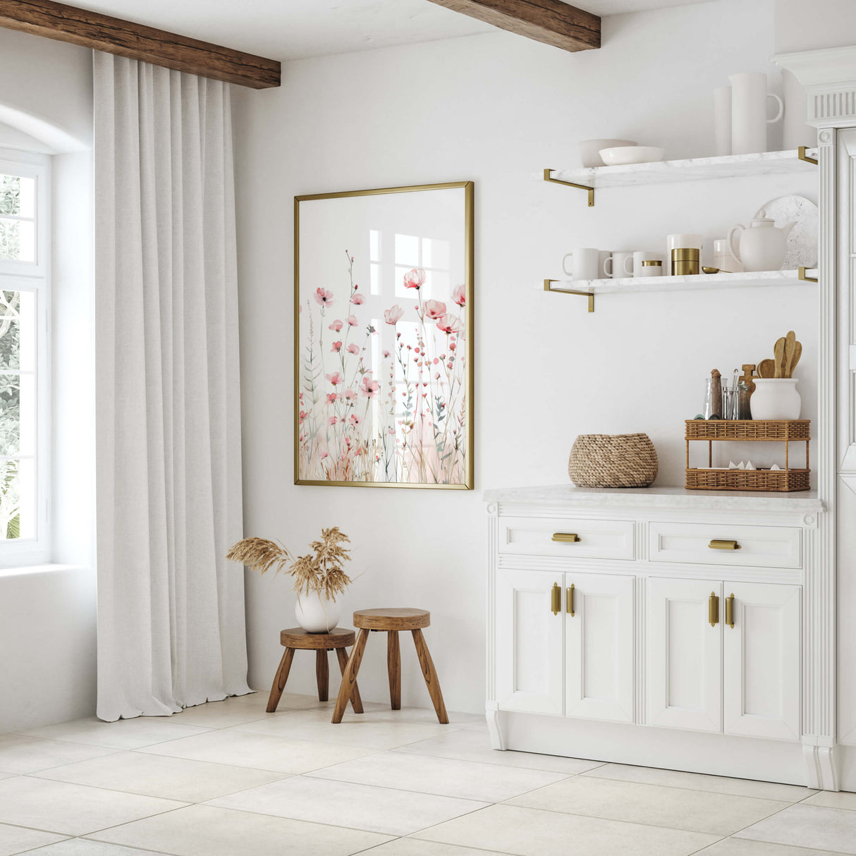 Minimalist wildflower posters in beige and pink tones for spring decor

