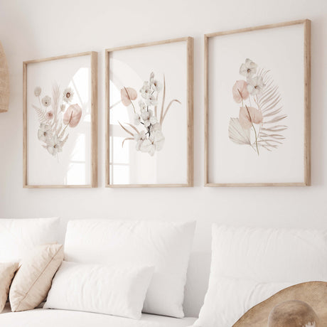 Watercolor pink blush beige white wildflower print for neutral home decor and beige white wall decor, baby girls nursery decor, girls room decor, pink nursery decor, woman room decor.