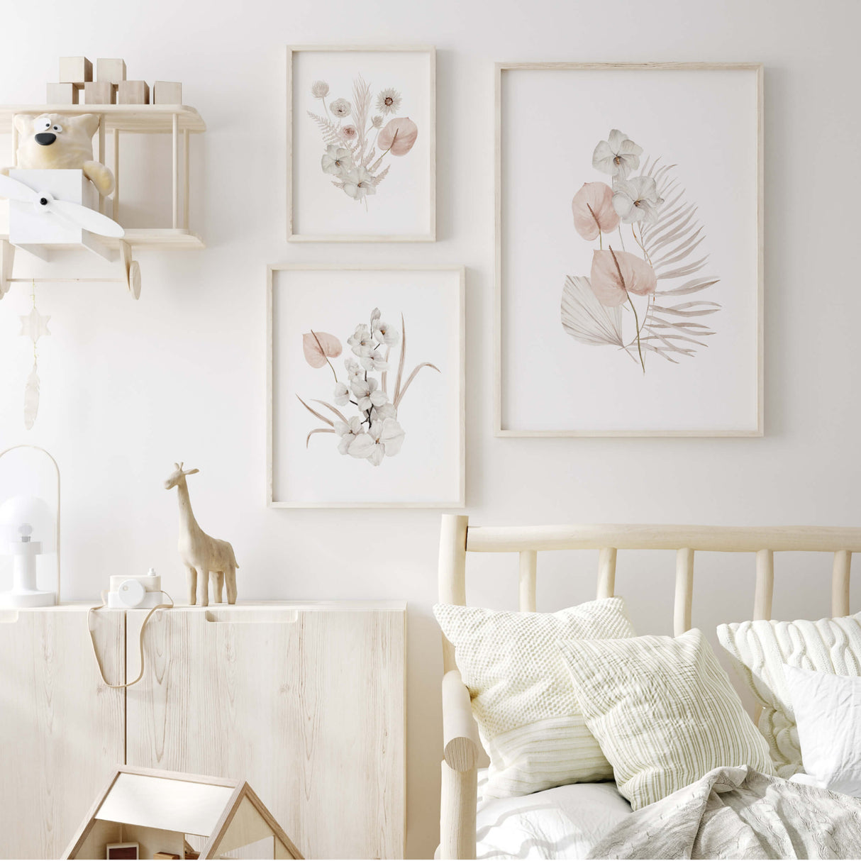 Watercolor pink blush beige white nursery flower printable for neutral home decor and beige white wall decor, baby girls nursery decor, girls room decor, pink nursery decor, woman room decor.