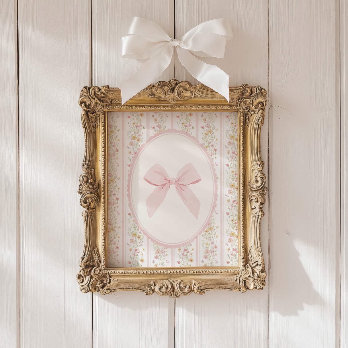 Floral nursery wall art printable with  bow illustrations