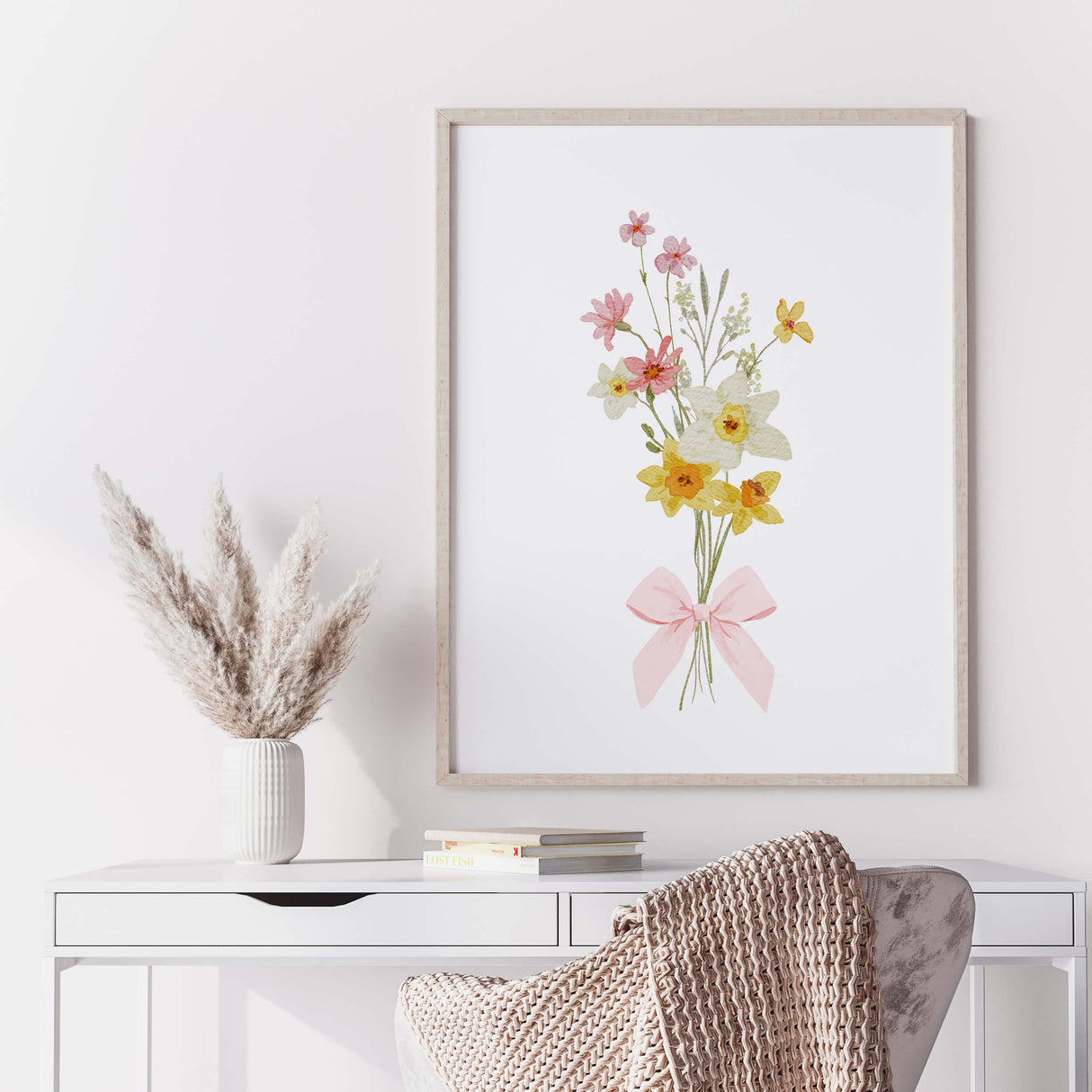 pink botanical wall art set watercolor wildflower bouquet prints for digital download