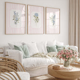 Pink and white striped floral printable wall art for baby girl room

