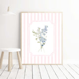 Set of 4 pink stripe flower art prints for gender-neutral nursery

