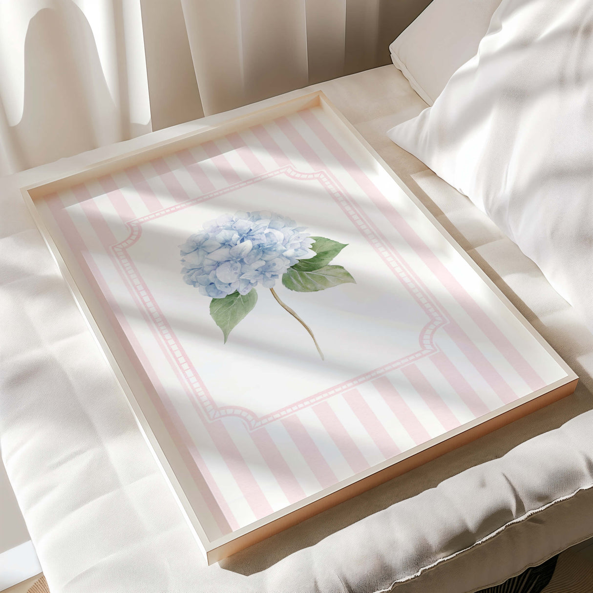 Pink striped hydrangea nursery wall art botanical floral digital artwork