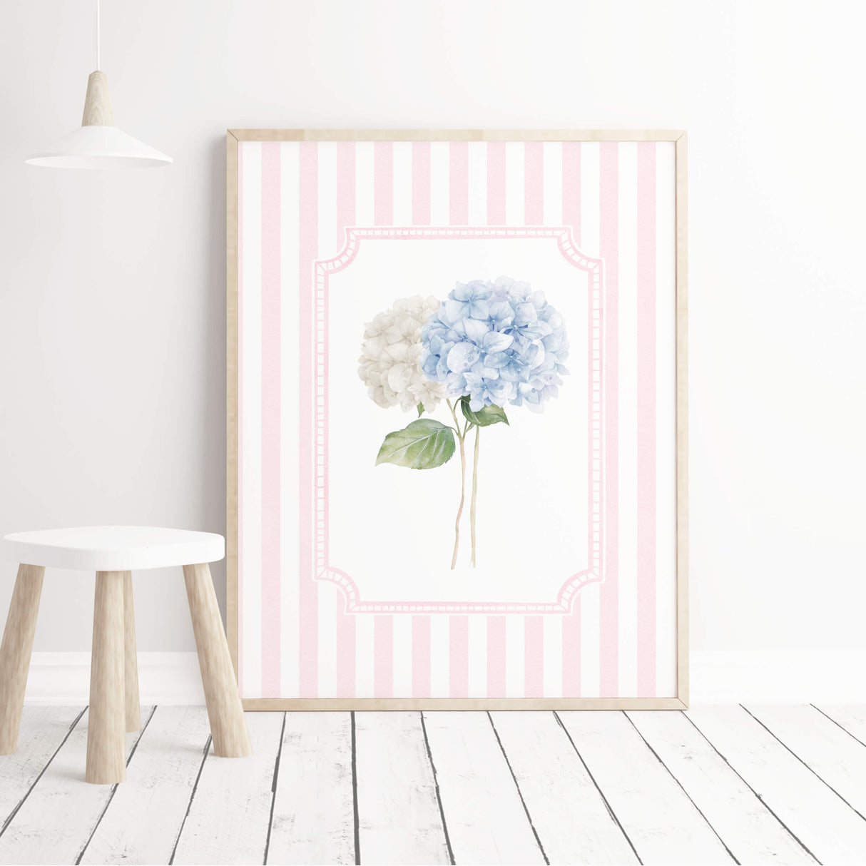 Pink striped hydrangea flower wall decor digital download for feminine home style