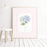 Pink striped hydrangea flower wall decor digital download for feminine home style