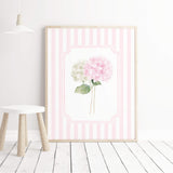 Pink hydrangea printable wall art set digital download pink striped flower posters