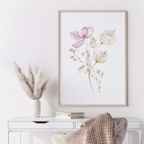 Watercolor beige pink flower print for neutral spring home decor.