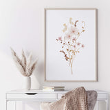 Set of 3 watercolor beige light pink floral print for spring home decor.