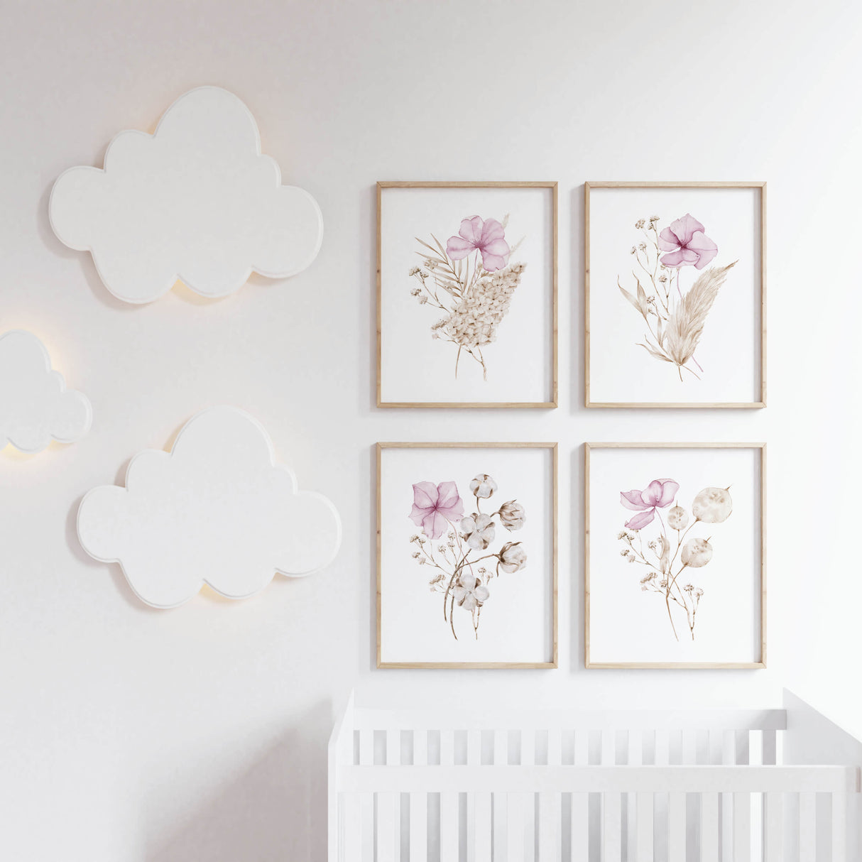 Watercolor beige pink flower printable for neutral spring home decor.