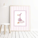 Pink nursery wall art set with cute bunny and goose digital prints for baby girl room

