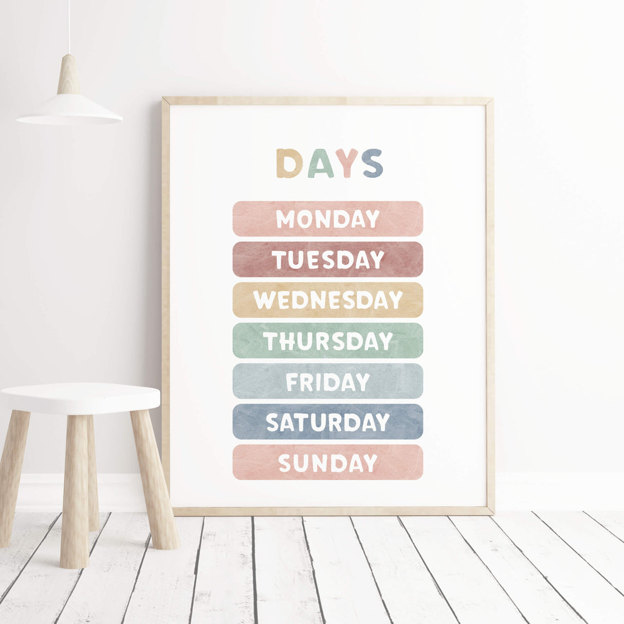Watercolor days printable for gender neutral nursery and kids room decor