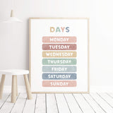 Watercolor days printable for gender neutral nursery and kids room decor