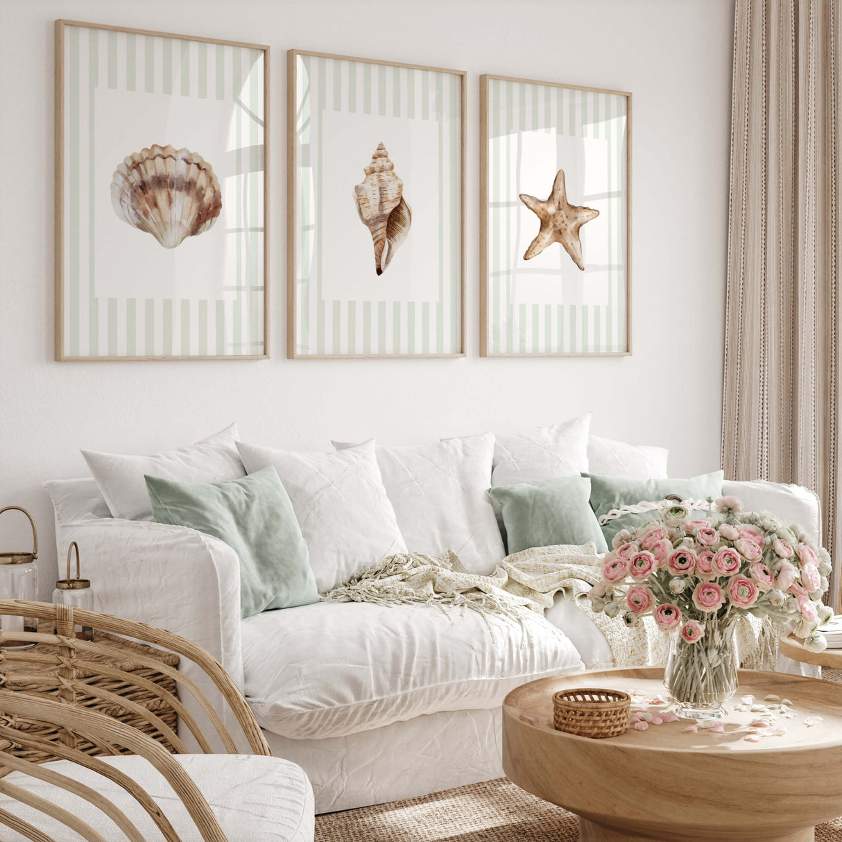 Coastal printable wall decor featuring watercolor shells.