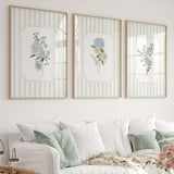 Hydrangea nursery wall art printable bundle in soft sage and pastel blue tones

