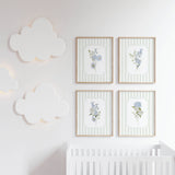Blue botanical wall art download on sage green vertical stripes

