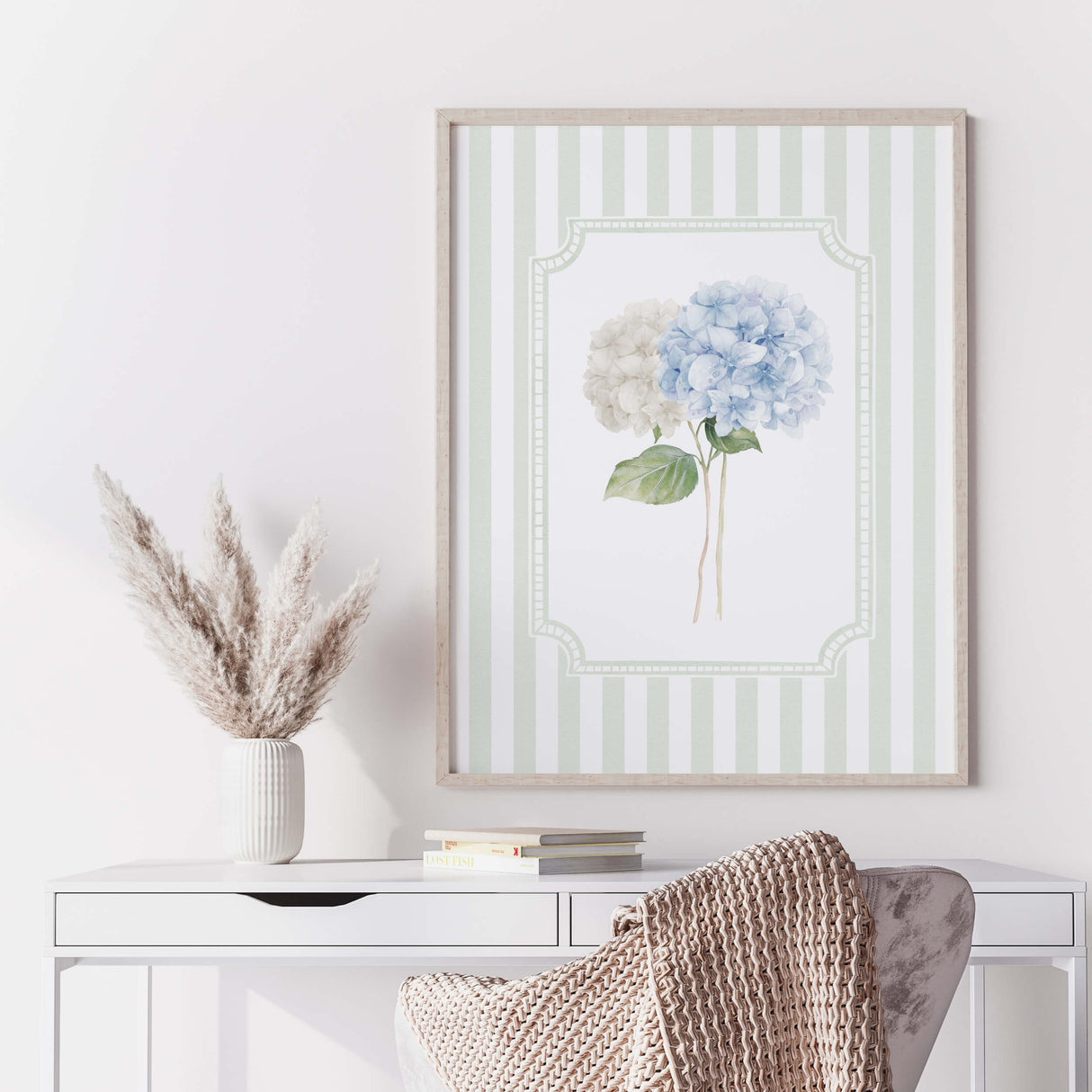 Botanical home decor digital download featuring pastel striped flower art

