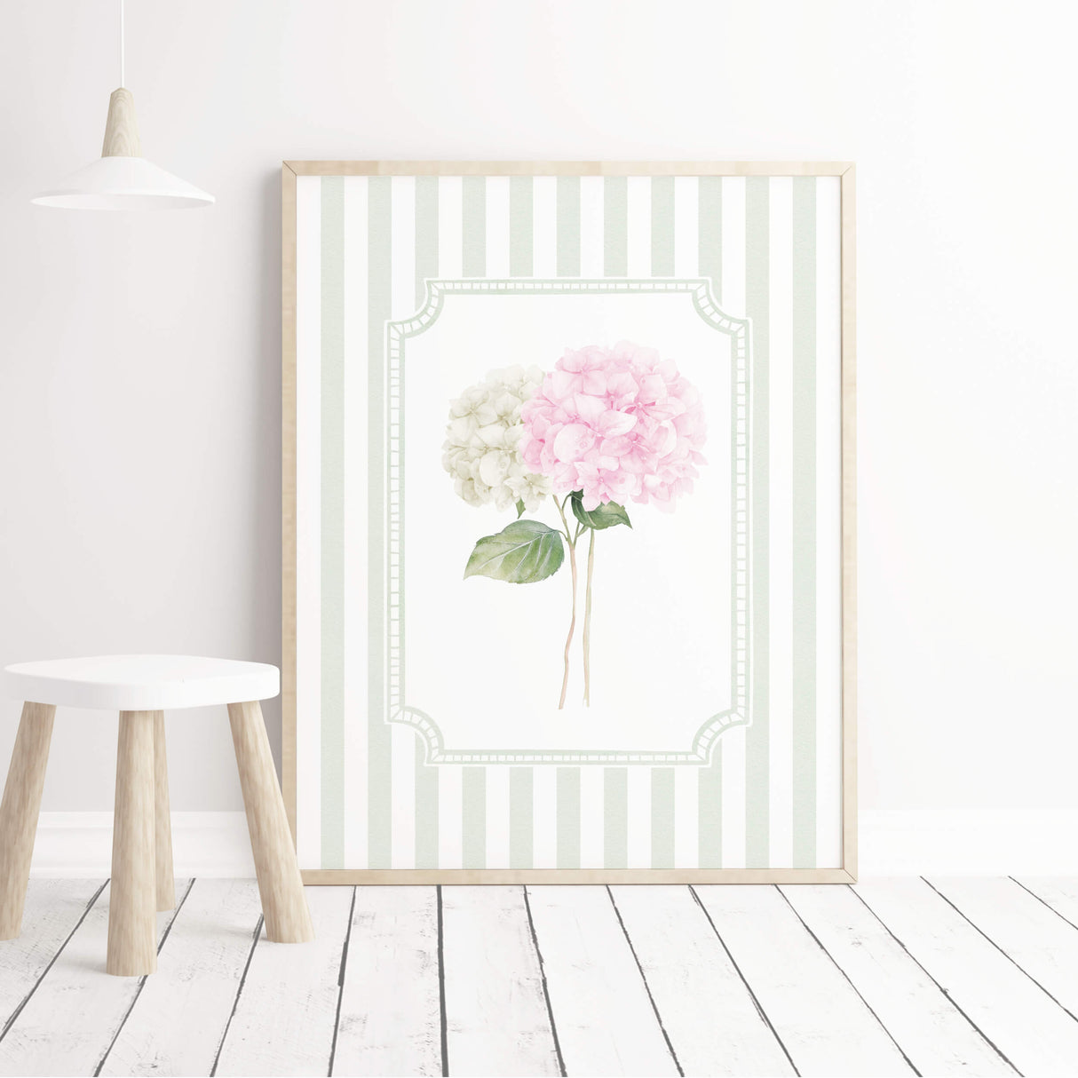 Pink and white hydrangea flower wall decor printable artwork for living room and bedroom digital download