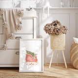 Watercolor Santa's sleigh poster for christmas nursery decor.