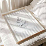 Minimalist seashell drawing prints gray stripe background for coastal interiors