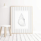 Gray striped seashell wall art printable set of 3 digital download for coastal home
