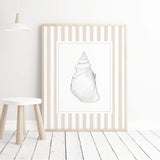 Coastal seashell wall art digital download with neutral beige striped design