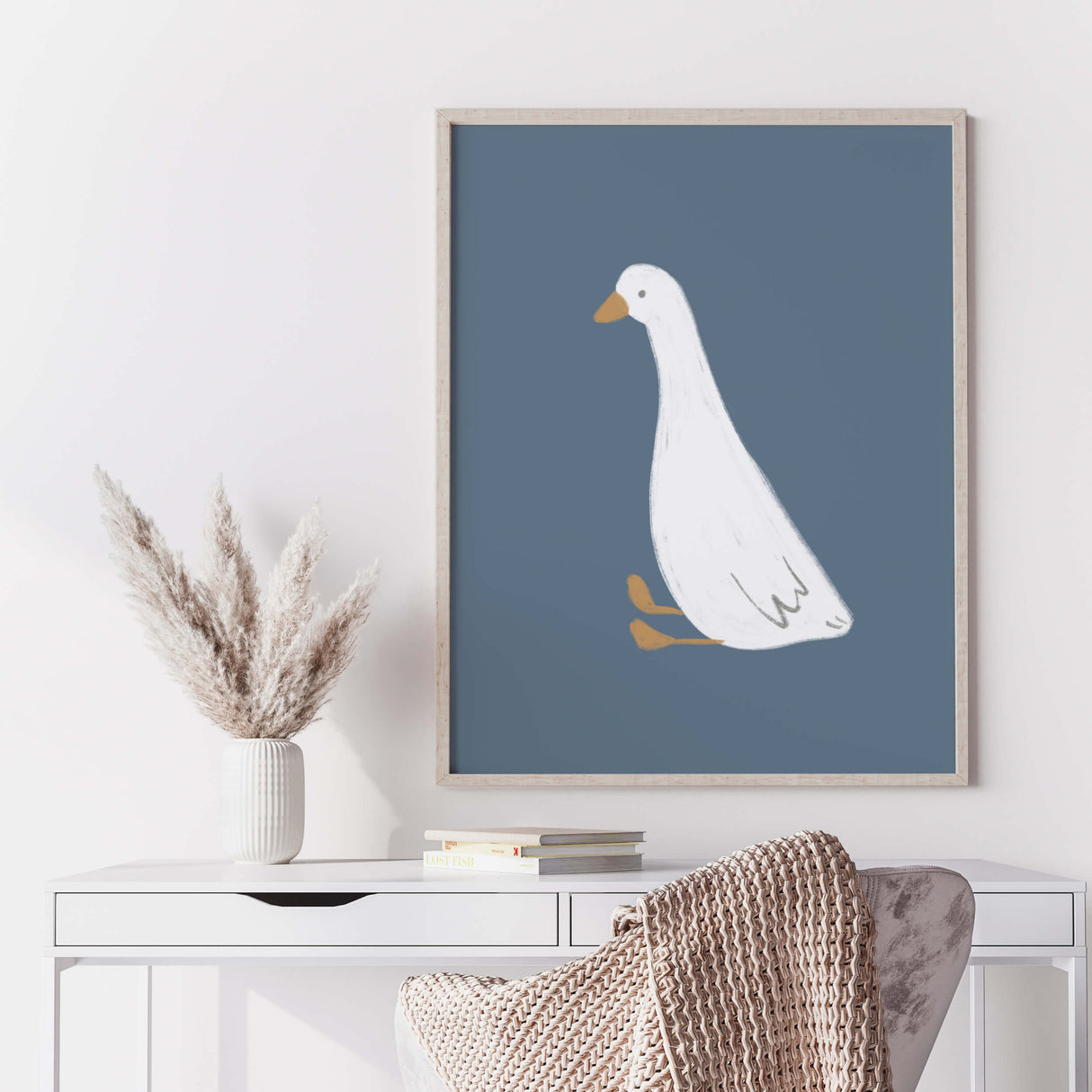 Digital download bundle of white goose wall art prints for boho or modern decor

