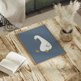 Printable nursery artwork featuring 11 white geese on blue backgrounds

