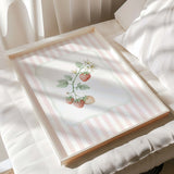 Strawberry and toadstool printable wall art set with pink and green vintage frame design.

