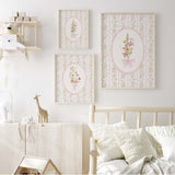 Baby girl nursery wall art printable with vintage floral and bow design