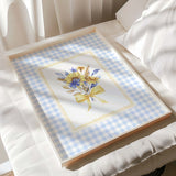 Sunflower Printable Wall Art with Blue Gingham Border  - Flower Print - Blue - Yellow - Cottagecore