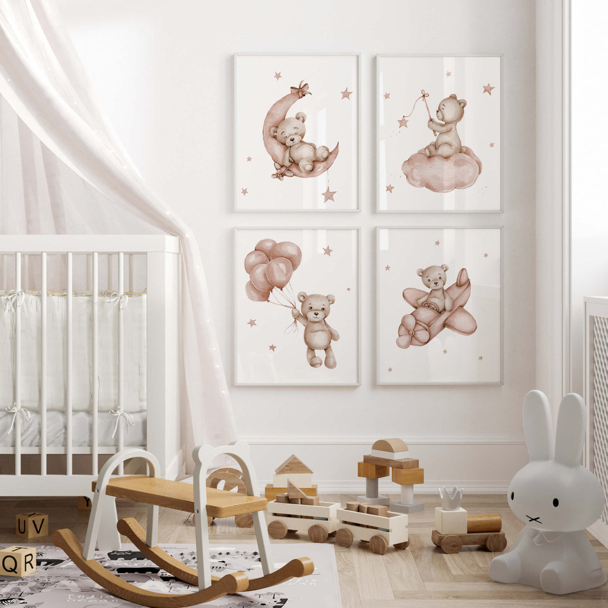 Teddy Bear Nursery Prints  - Terracotta - Set of 4