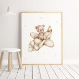 Teddy Bear with Airplane Nursery Print  - Beige