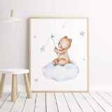 Teddy bear on the moon with light blue color for boys room decoration.