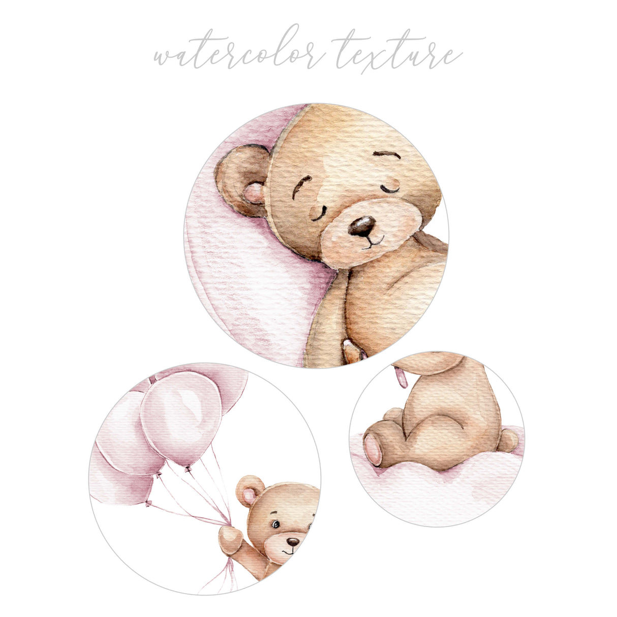 Watercolor teddy bear graphics for baby girls nursery print