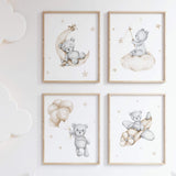 Teddy Bear Nursery Prints  - Gray - Beige - Set of 4