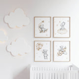 Teddy Bear Nursery Prints  - Gray - Beige - Set of 4