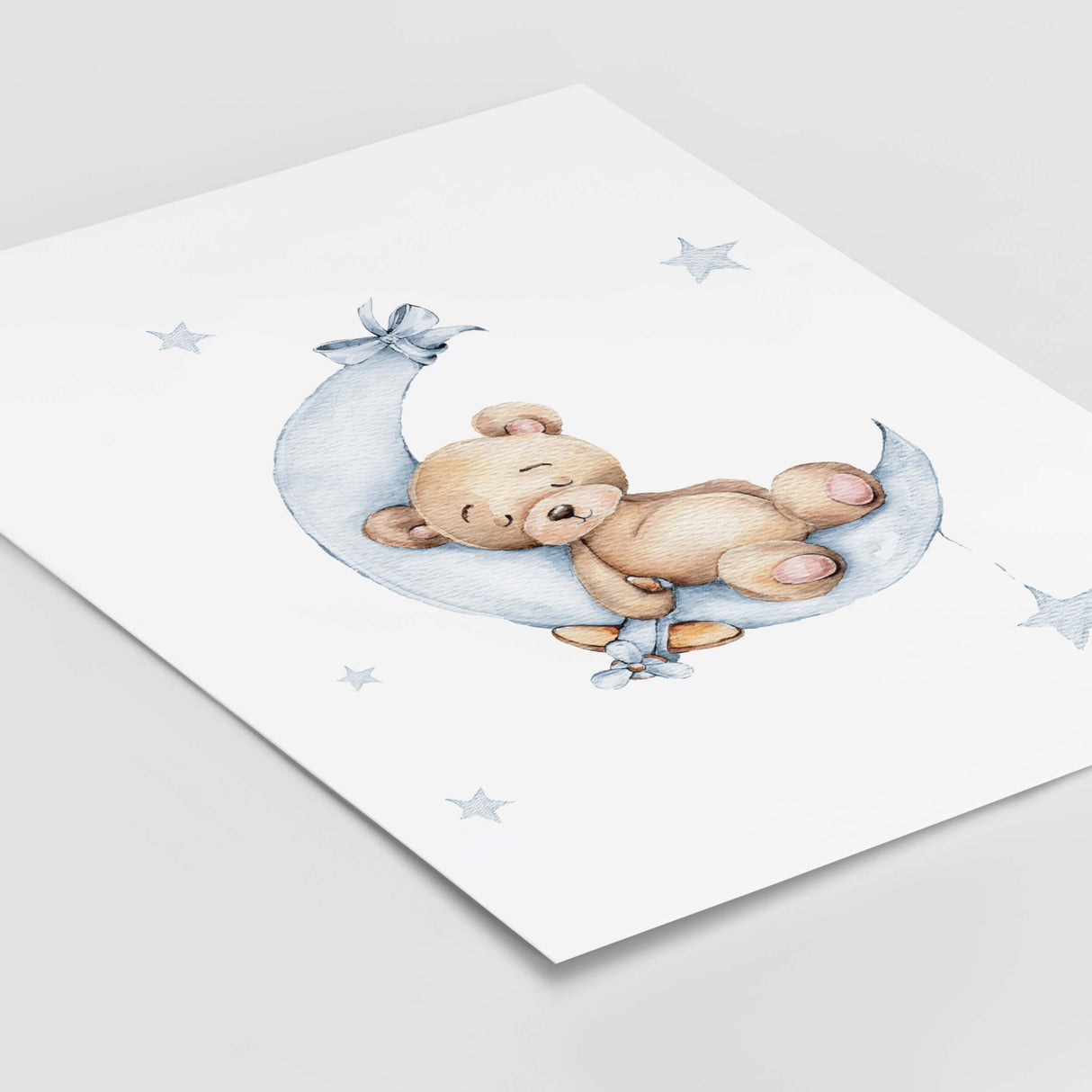 Teddy bear on the moon with light blue color print