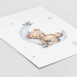 Teddy bear on the moon with light blue color print
