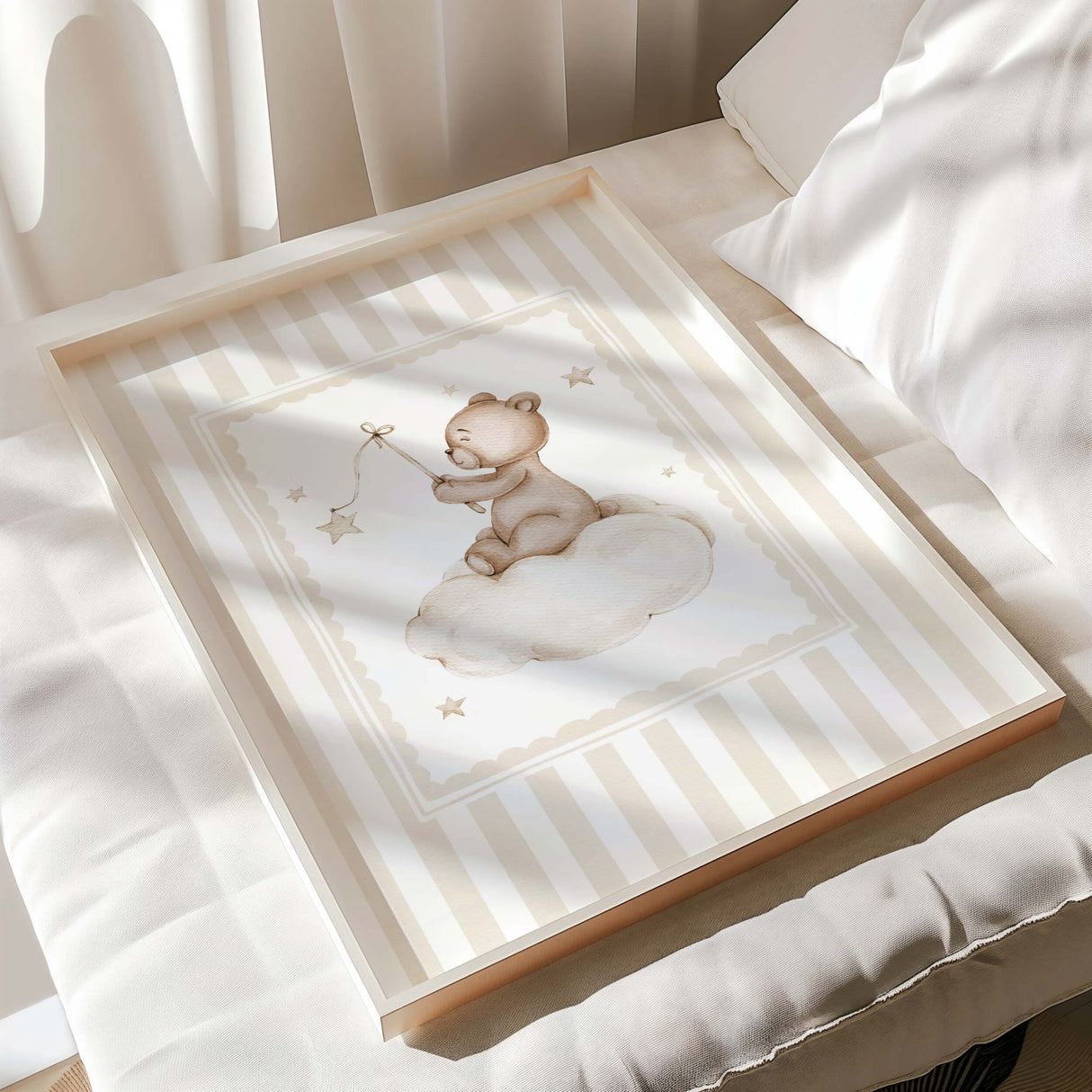 Teddy bear nursery wall prints beige neutral style gender friendly artwork