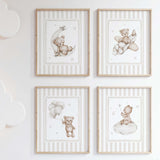 Neutral teddy bear nursery wall art printable set of 4 digital download baby room decor